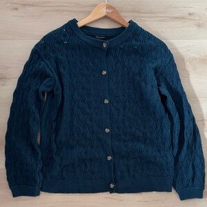 Violets & Roses  Dark Blue Button-Up Cardigan